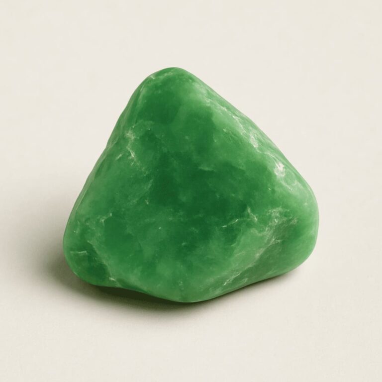 Grüner Jade-Heilstein als Rohstein auf hellem Hintergrund – Symbol für Harmonie, Schutz und Weisheit