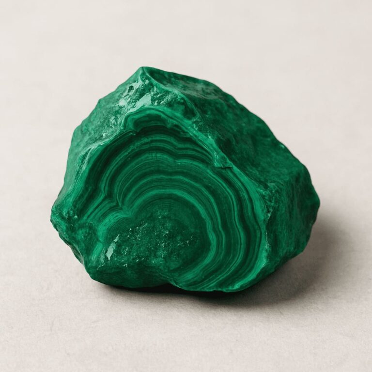 Grüner Malachit-Rohstein mit wellenförmiger Maserung – Symbol für Wandel, Schutz und Herzöffnung