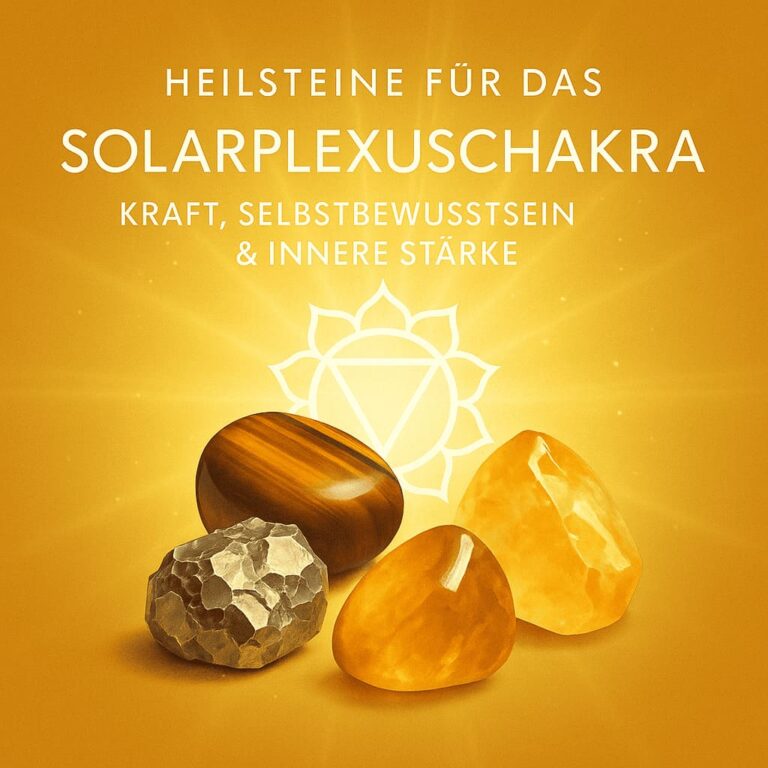 Symbolisches Bild mit gelben Heilsteinen und Solarplexus-Symbol – steht für innere Kraft, Selbstvertrauen und persönliche Ausstrahlung