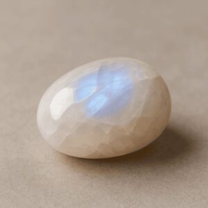 Schimmernder Mondstein-Rohstein auf hellem Hintergrund – Symbol für weibliche Energie, Intuition und emotionale Ausgeglichenheit