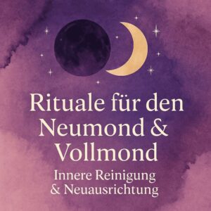 Illustration eines spirituellen Neumond-Rituals mit Kerzen, Mondsymbol und ruhiger Atmosphäre